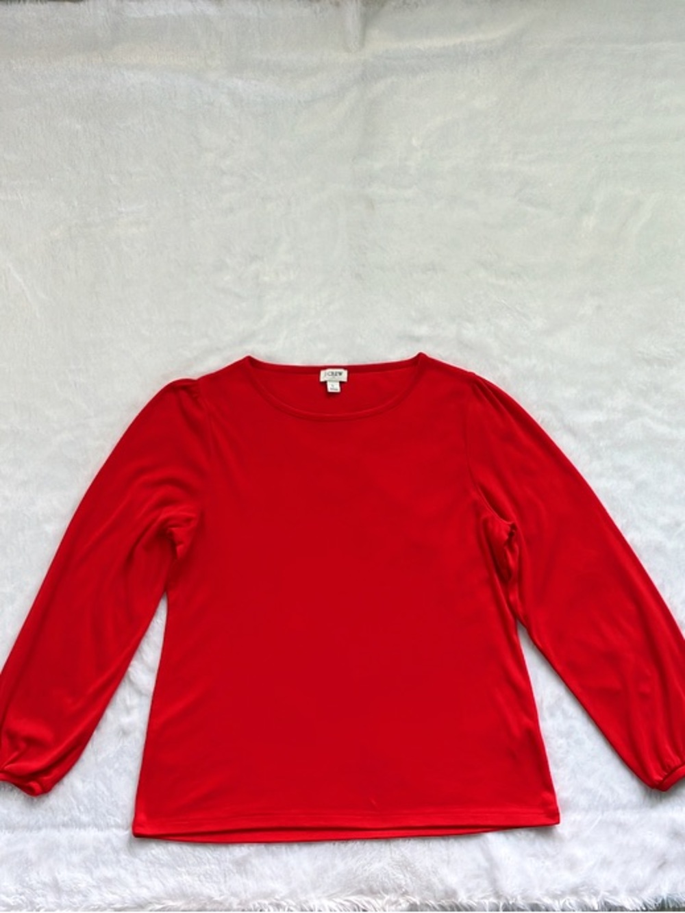NWOT Red J Crew Pintuck Long Sleeve Crew Neck Top, Size Large